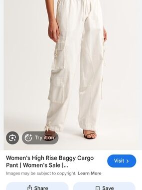 Abercrombie & Fitch Cream High Rise Baggy Cargo Pant